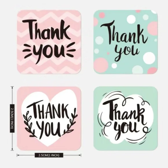 500 Stickers, Thank You, Square with Rounded Corners, Roll, PRICE IS FIRM - Picture 2 of 2